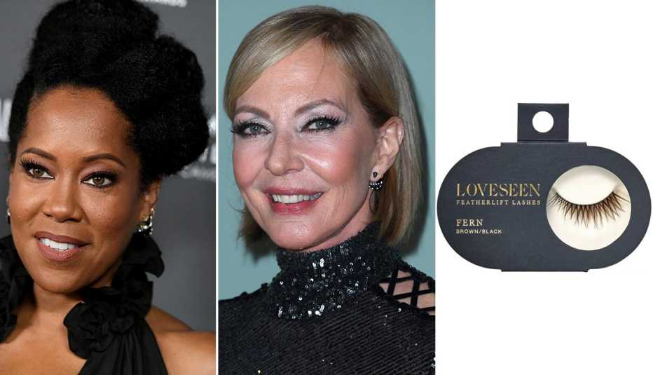 Side by side images of Regina King, Allison Janney and LoveSeen Featherlift FERN False Eyelashes in Brown/Black