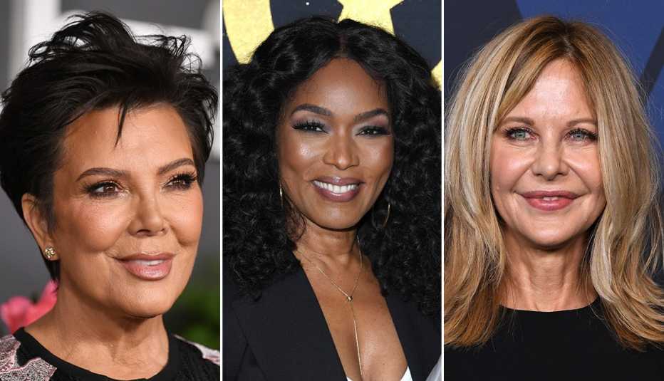 Side by side images of Kris Jenner, Angela Bassett and Meg Ryan