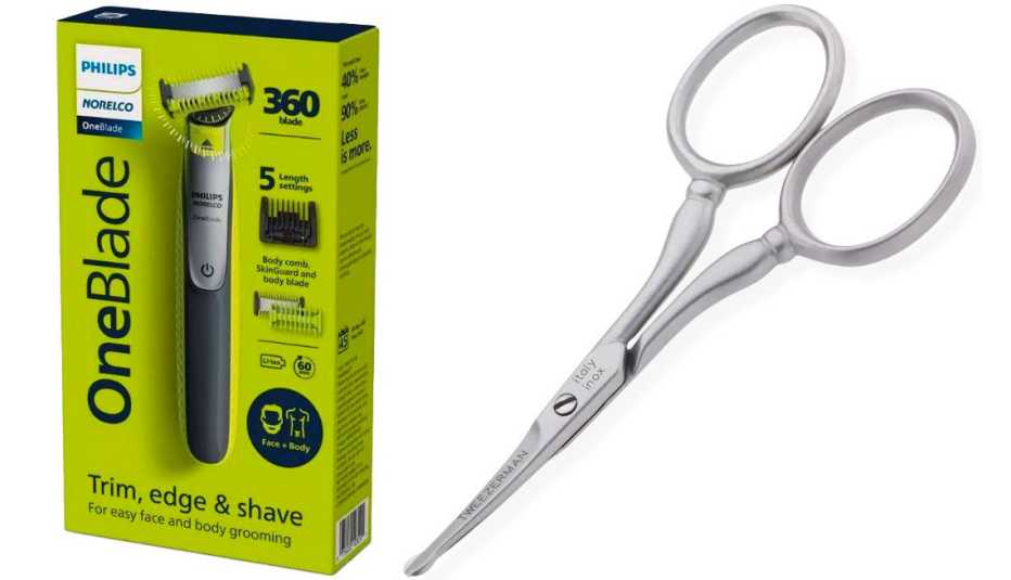 Phillips Norelco OneBlade 360 Face & Body Rechargeable Men’s Electric Shaver and Trimmer - QP2834/70; Tweezerman G.E.A.R. Facial Hair Scissors