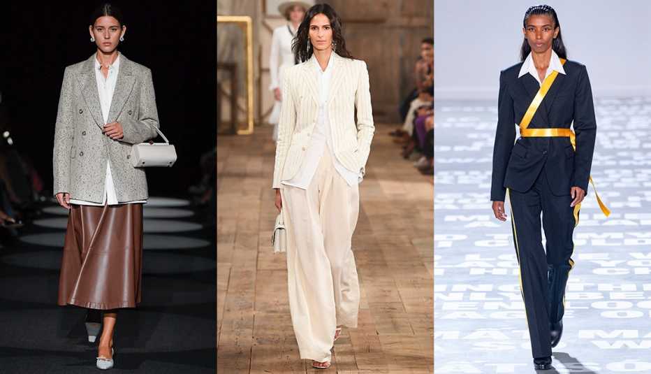 Models walking the runway at the Altuzarra Spring 2024 Ready To Wear Fashion Show, the Ralph Lauren Spring 2024 Ready To Wear Fashion Show and the Helmut Lang Ready to Wear Spring/Summer 2024 fashion show