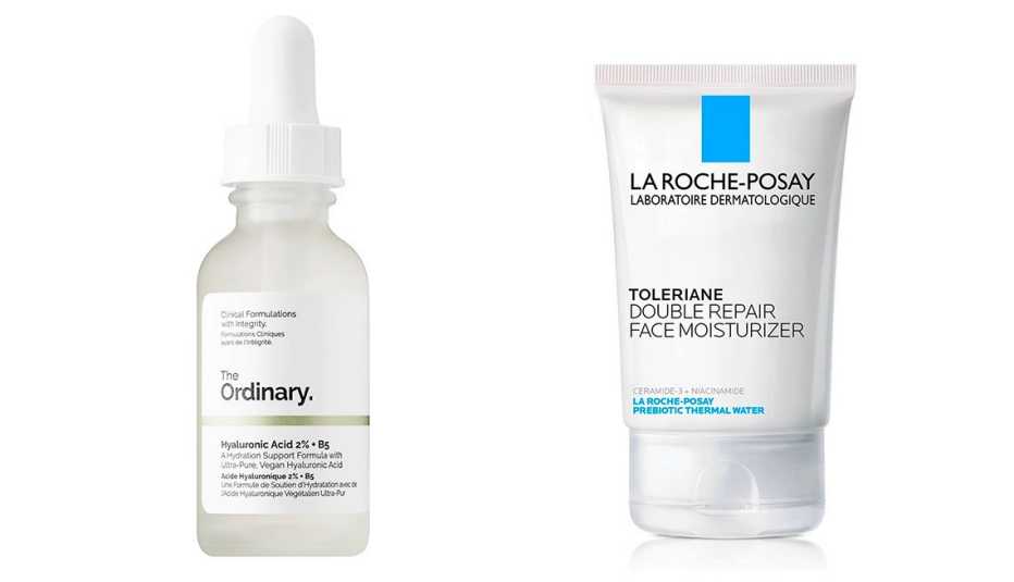 white bottled moisturizing products on a white field