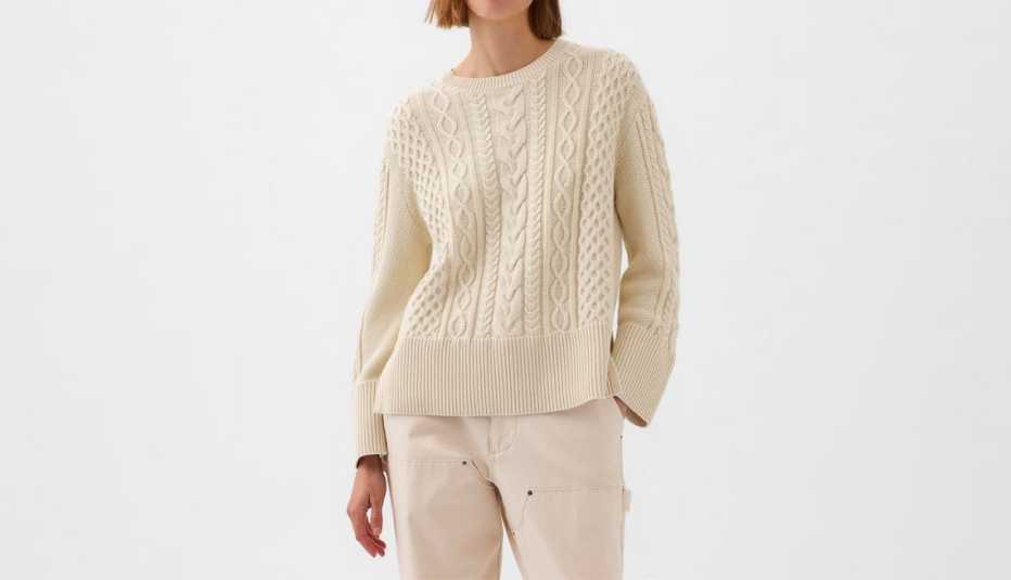 Gap 24/7 Split-Hem Cable-Knit Sweater