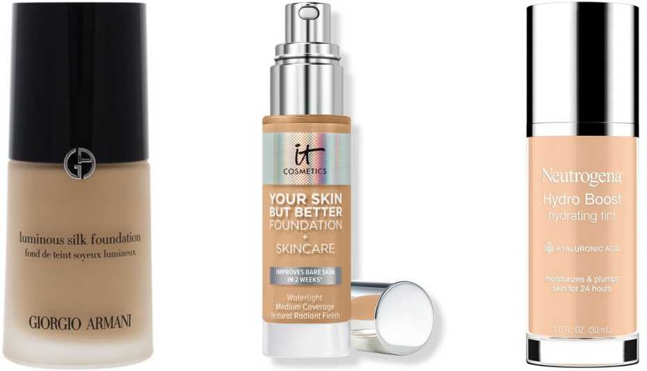 Giorgio Armani Luminous Silk Foundation; IT Cosmetics Your Skin But Better Foundation + Skincare; Neutrogena Hydro Boost Hydrating Tint