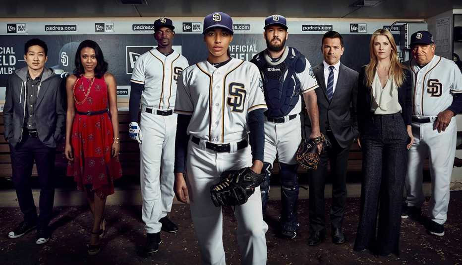 Tim Jo, Meagan Holder, Mo McRae, Kylie Bunbury, Mark-Paul Gosselaar, Mark Consuelos, Ali Larter and Dan Lauria star in the television series Pitch