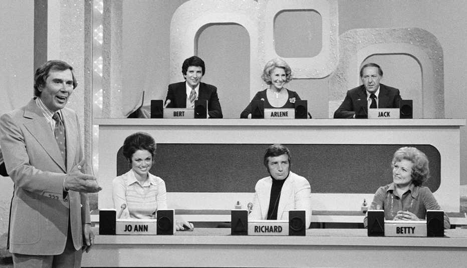 Match Game host Gene Rayburn with guest panelists Bert Convy, Arlene Francis, Jack Klugman, Jo Ann Pflug, Richard Dawson and Betty White Match Game host Gene Rayburn with guest panelists Bert Convy, Arlene Francis, Jack Klugman, Jo Ann Pflug, Richard Dawson and Betty White