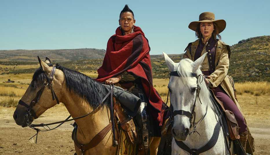 Chaske Spencer and Emily Blunt in The English