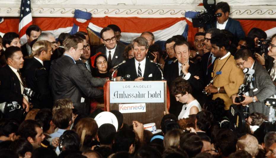 Senator Robert F. Kennedy (D-NY) before he was fatally shot on June 5, 1968 during his Presidential Campaign at the Ambassador Hotel in Los Angeles. Senator Robert F. Kennedy (D-NY) before he was fatally shot on June 5, 1968 during his Presidential Campaign at the Ambassador Hotel in Los Angeles.