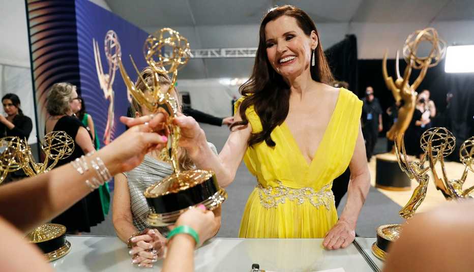Madeline Di Nonno and Geena Davis, winners of the Governors award on behalf of the Geena Davis Institute on Gender in Media at the 74th Emmy Awards