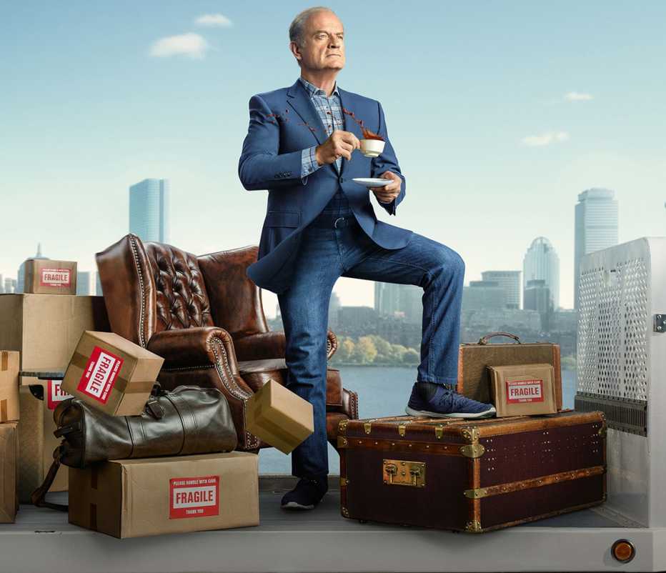 kelsey grammer holding a cup of coffee in the paramount plus series Frasier