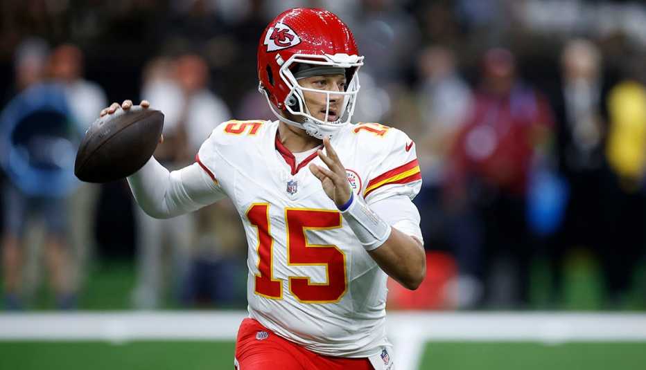 Quarterback Patrick Mahomes of the Kansas City Chiefs throwing a pass in a preseason game at the Caesars Superdome in New Orleans. quarterback patrick mahomes of the kansas city chiefs throws a pass in an nfl preseason game at the caesars superdome in new orleans