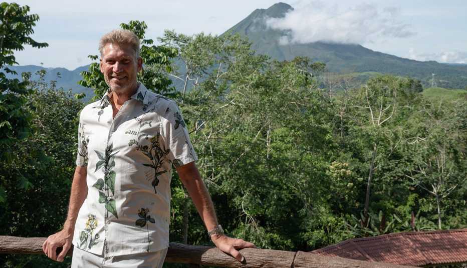 Gerry Turner standing outside in Costa Rica with a mountain behind him in the distance on &ldquo;The Golden Bachelor.&quot;