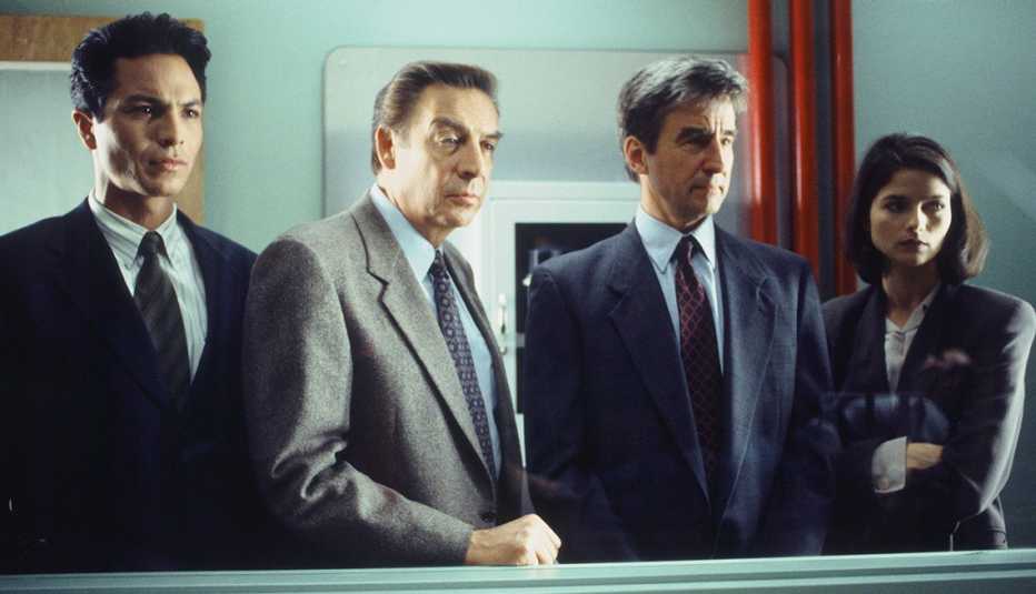 Benjamin Bratt, Jerry Orbach, Sam Waterston and Jill Hennessey in Law and Order Benjamin Bratt, Jerry Orbach, Sam Waterston and Jill Hennessey in Law and Order