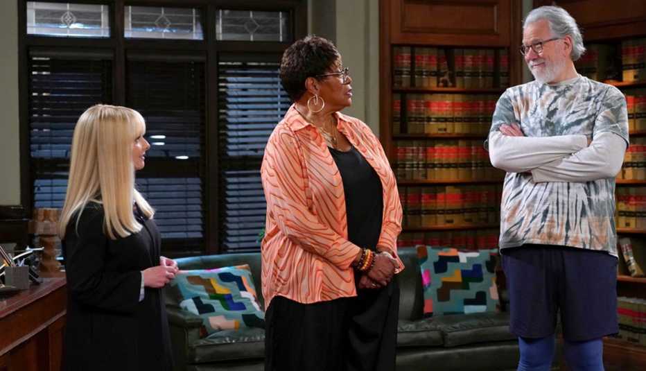 Melissa Rauch, Marsha Warfield and John Larroquette in "Night Court."