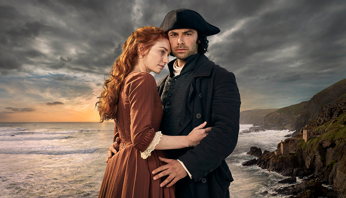 Eleanor Tomlinson as Demelza and Aidan Turner as Ross Poldark