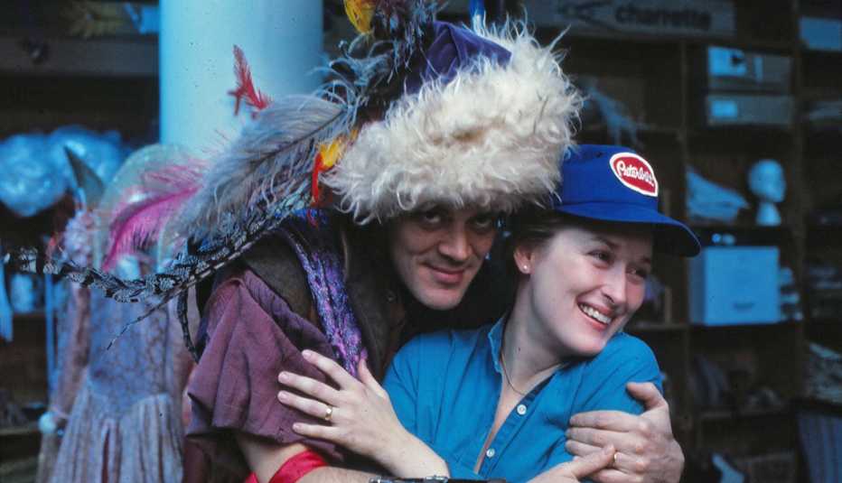Meryl Streep rehearsing for the Shakespeare in the Park production of The Taming of the Shrew which co-starred Raul Julia