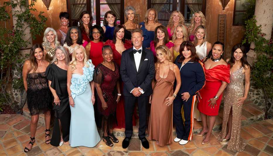 the golden bachelor gerry turner standing with the 22 women contestants on the reality dating show