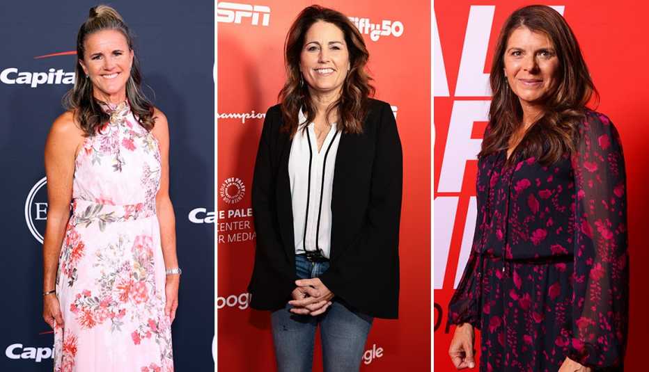 U.S. soccer legends Brandi Chastain, Julie Foudy and Mia Hamm united states women's soccer legends brandi chastain julie foudy and mia hamm