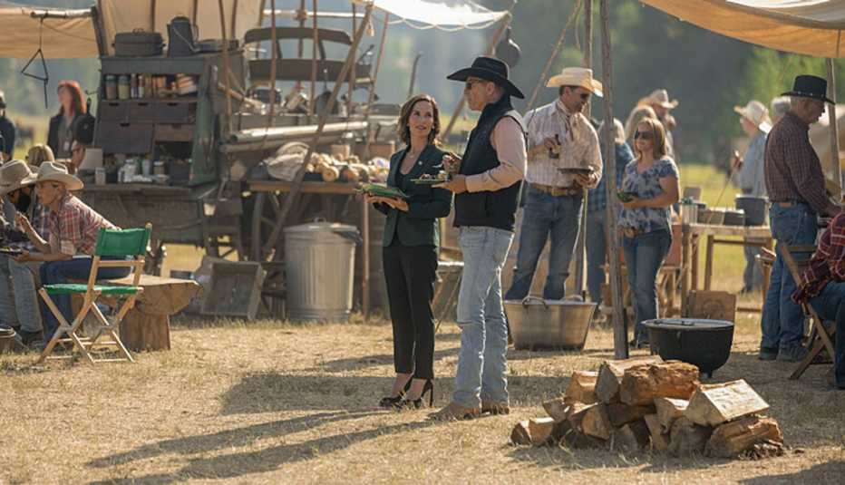 Wendy Moniz and Kevin Costner in Yellowstone