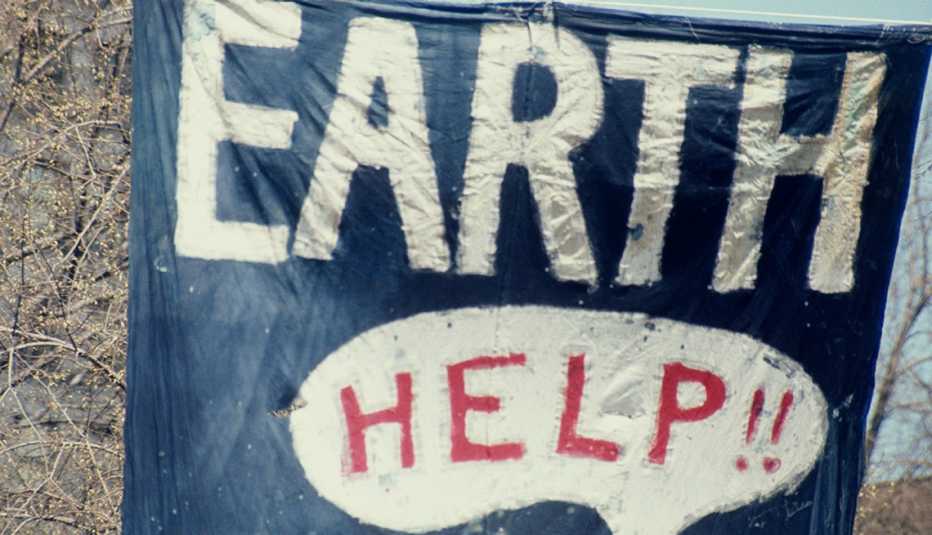 A banner at the first Earth Day