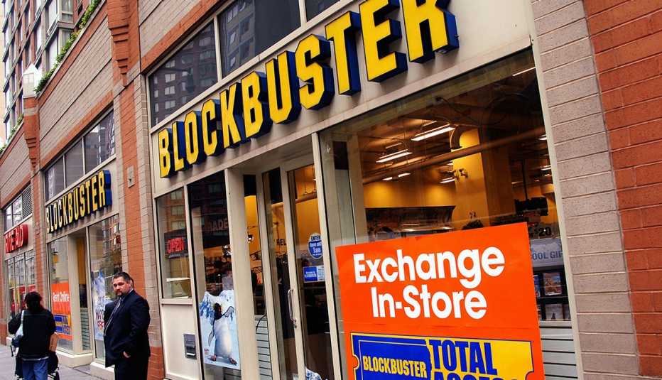 outdoors store front view of a blockbuster video retail store outdoors store front view of a blockbuster video retail store
