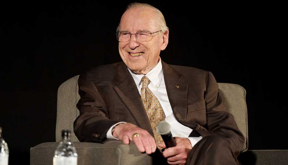 Jim Lovell speaks during an interview Jim Lovell speaks during an interview