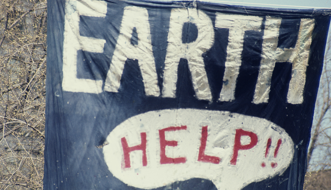 A banner at the first Earth Day