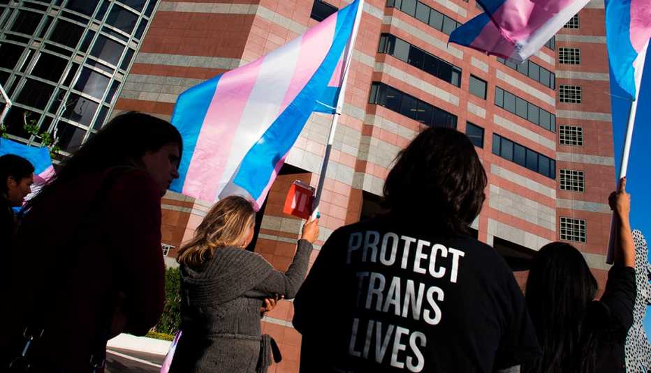 Members of the transgender and gender non binary community and their allies gather to celebrate International Transgender Day of Visibility