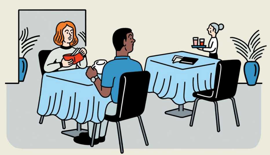 illustration of a couple seated at a restaurant table