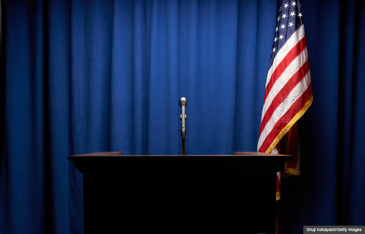 Presidential quotes quiz flag podium microphone