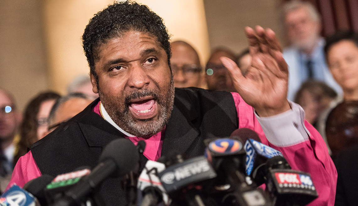 Rev. William Barber speaks at a news conference