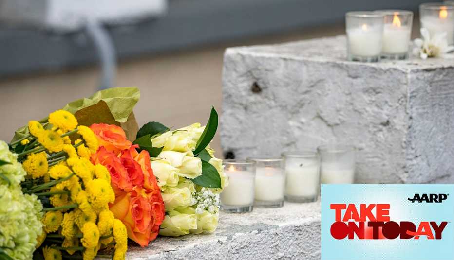 Flowers and candles outside