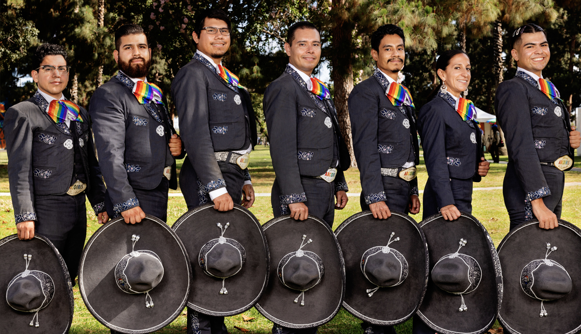 mariachi arcoiris edwin martinez leandro orozco saulo garcia carlos samaniego raul barillas lorena rodriguez and valentin tril jr at houghton park in california