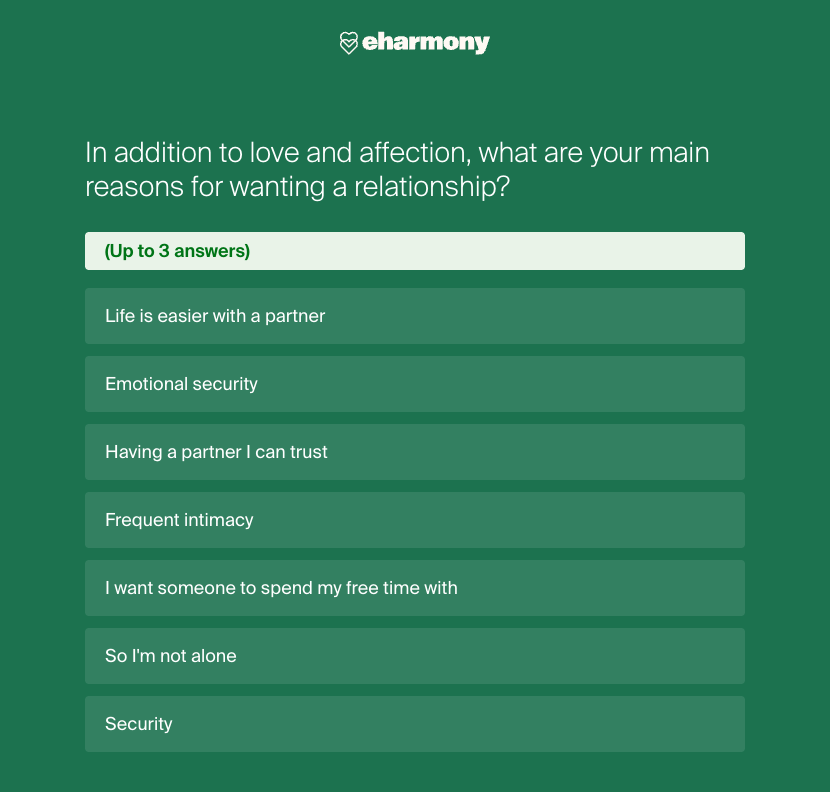 One of eHarmony’s questions from its 80-question compatibility quiz.