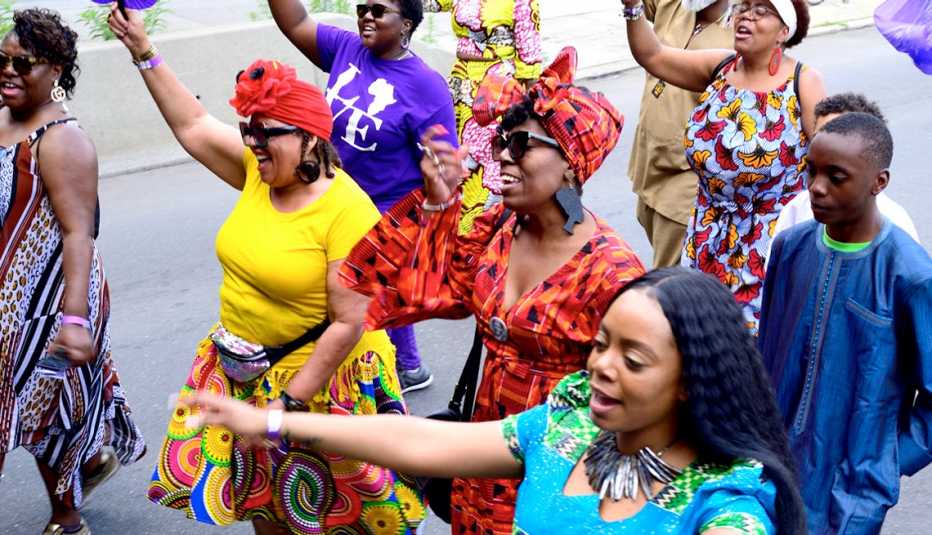 people marching in the second annual juneteenth parade in philadelphia pennsylvania