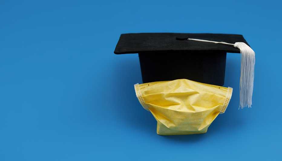 Graduation cap and face mask