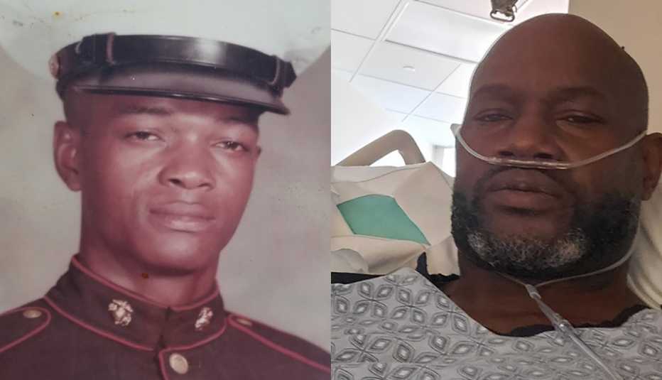 Left: Miliary photo of Thomas Bowman, Sr. and Right:  Thomas Bowman, Jr. in the hospital
