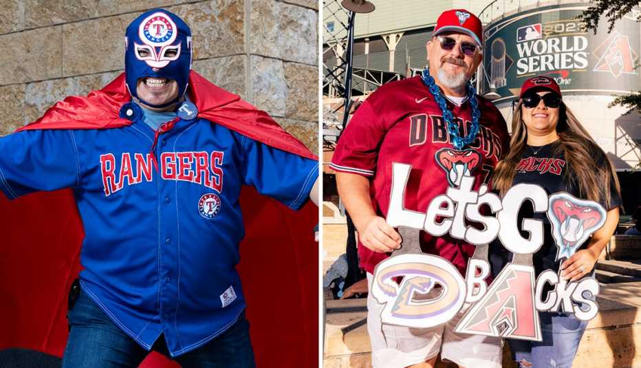 left rangers fan leo juan ranger sanchez right jerrod and yesica rosson