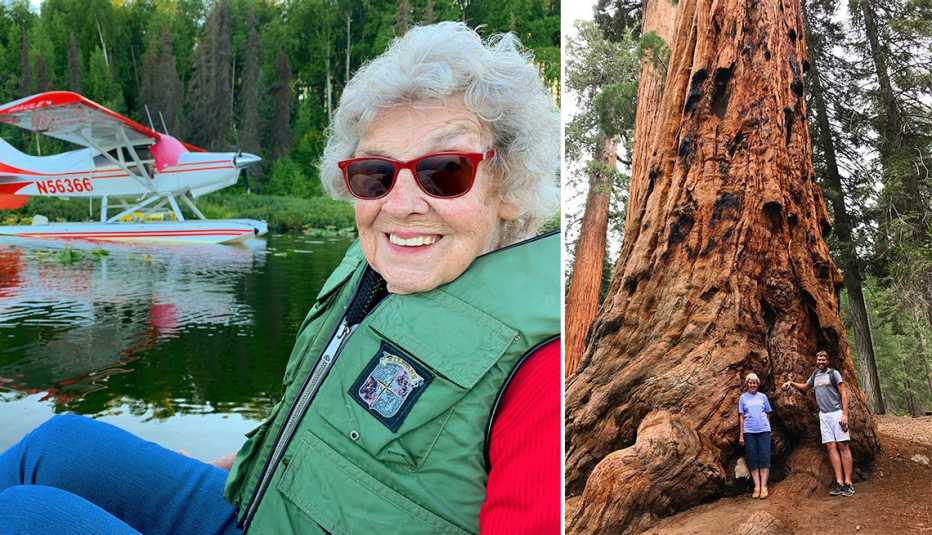 Joy Ryan en route to Denali in 2021; with grandson Brad in Sequoia in 2016