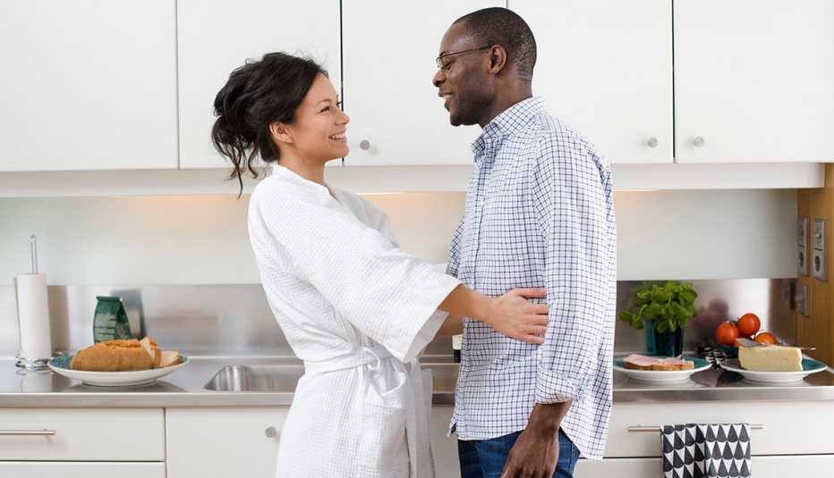 Woman Bathrobe in Kitchen, Couple Talk, Sandwich Making, Ways to Celebrate Your Spouse