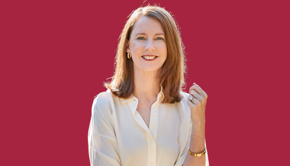 gretchen rubin against cranberry colored background