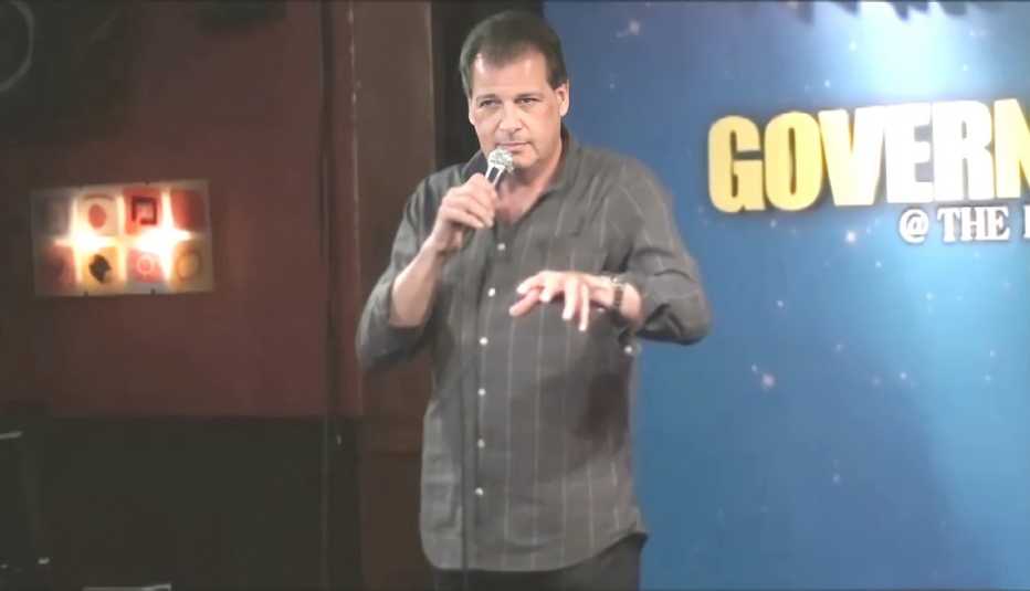 Mark Grossman performs at a comedy club