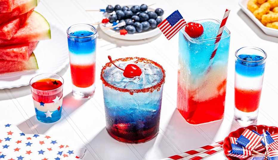 red, white and blue cocktails