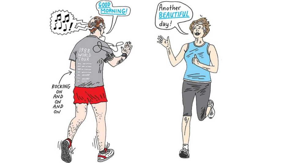 Illustration of two mature adults jogging