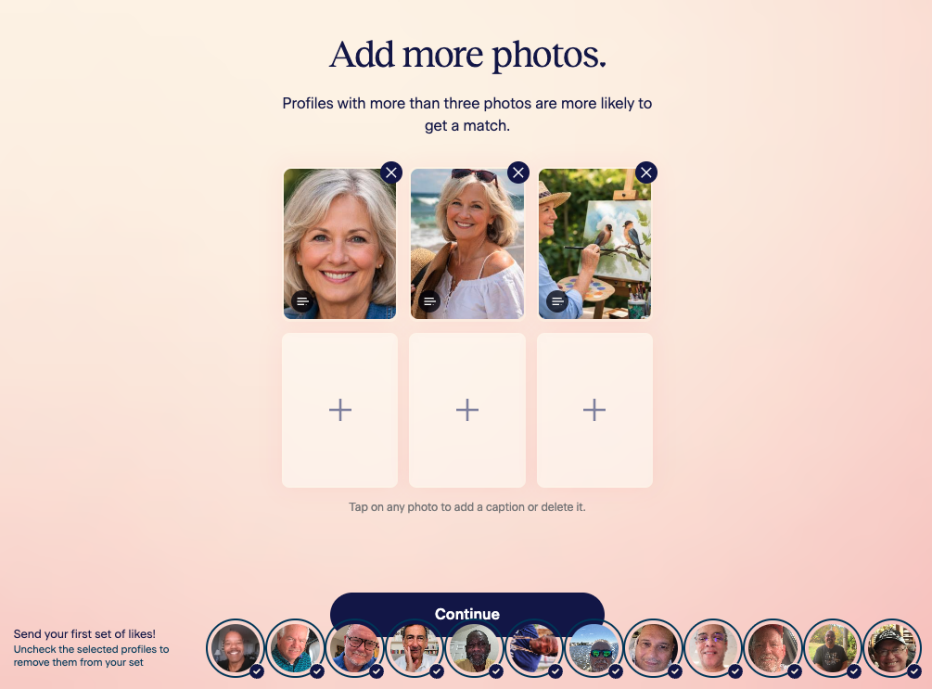 The page where you add photos to your Match profile.