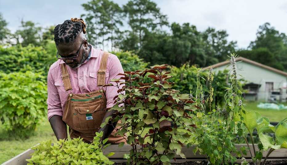 Chef Matthew Raiford works in his garden
