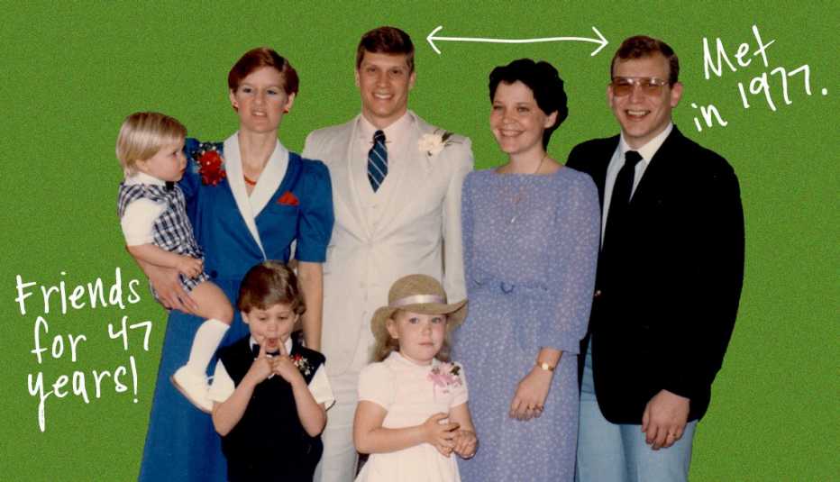 two families over a green field