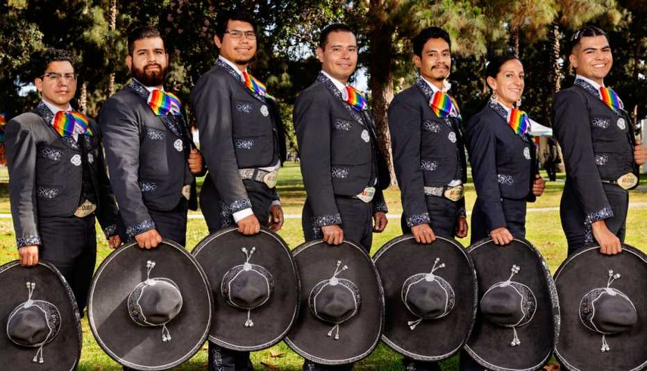 mariachi arcoiris edwin martinez leandro orozco saulo garcia carlos samaniego raul barillas lorena rodriguez and valentin tril jr at houghton park in california