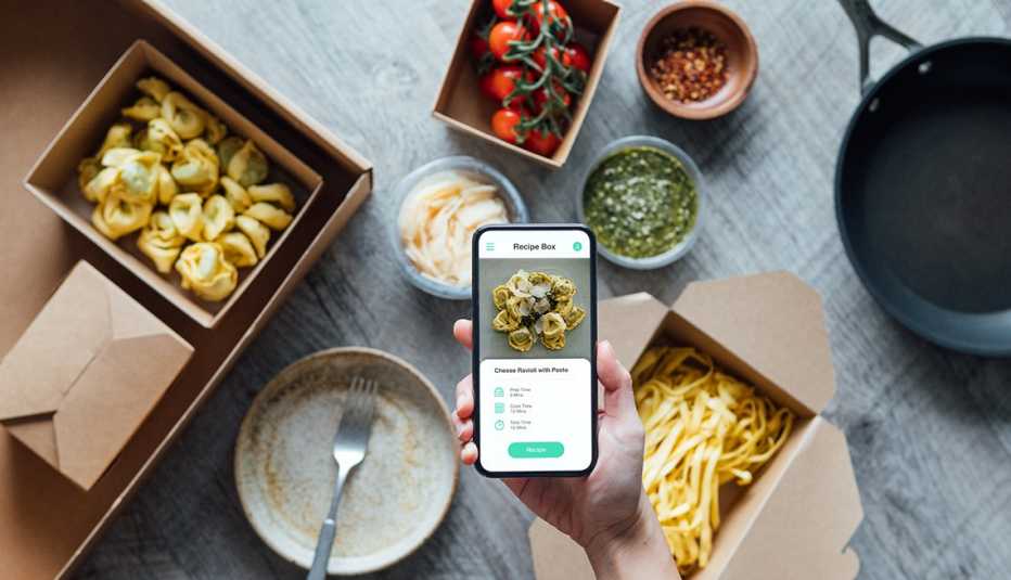 overhead view of a meal delivery service kit