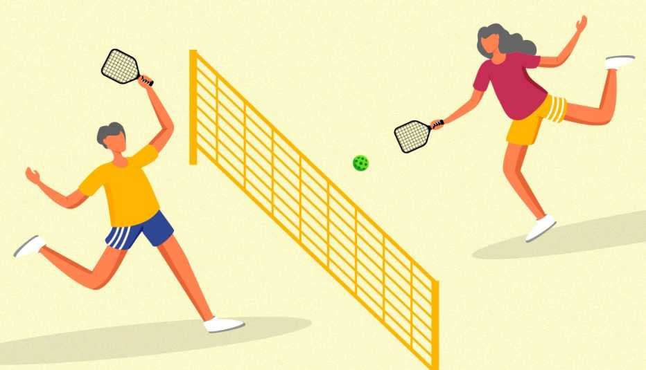 cartoon of people playing pickleball