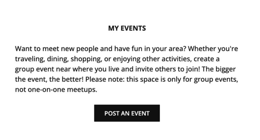 Message in SeniorMatch encouraging users to start an event